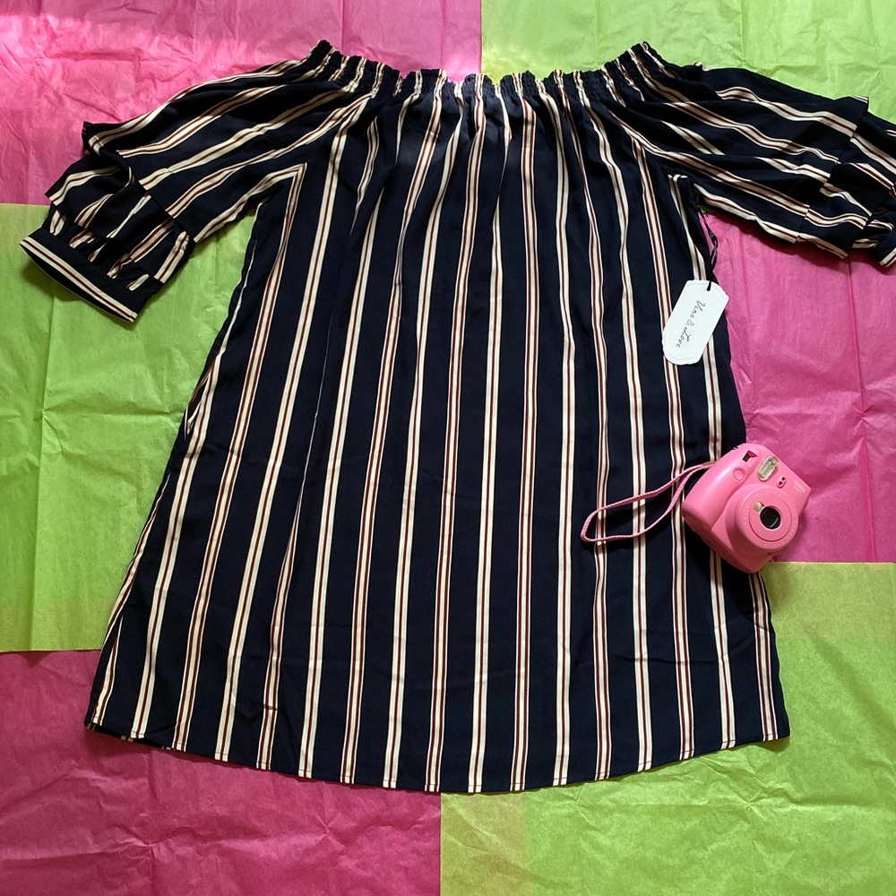 🧜🏽‍♀️stripe blue,white & brown Dress🧜🏽‍♀️
